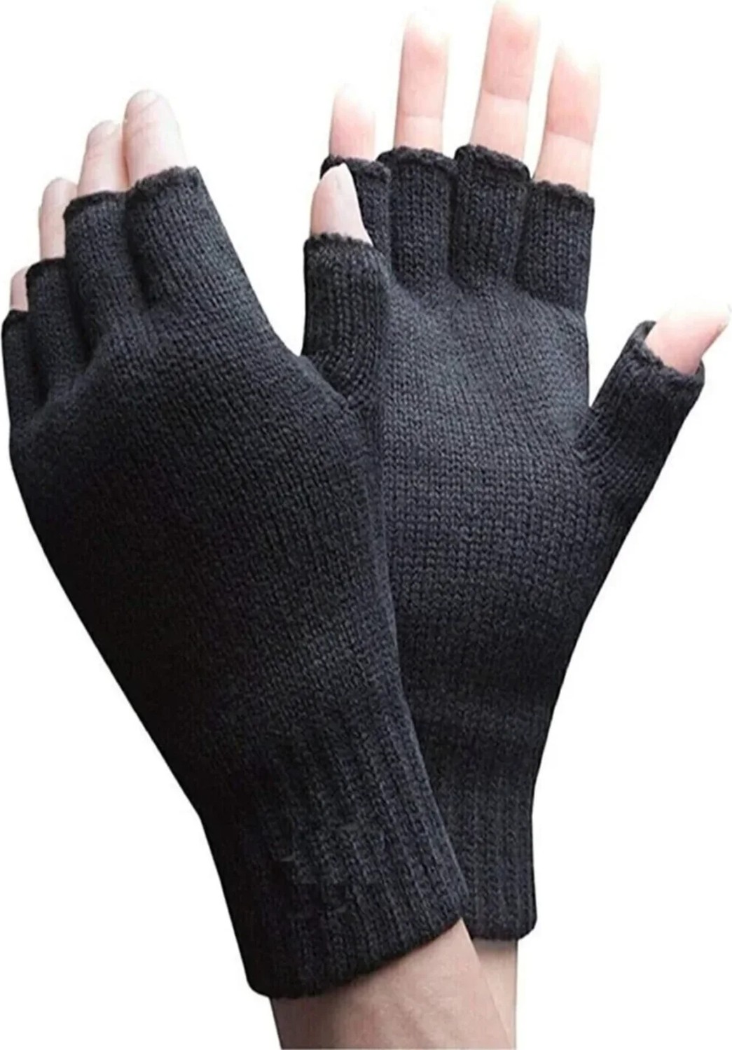Hace Bazaar Yarım Parmak Kesik Siyah Eldiven Unisex 1 Çift Sıcak Tutan Yün Kışlık Kadın Erkek görsel 2