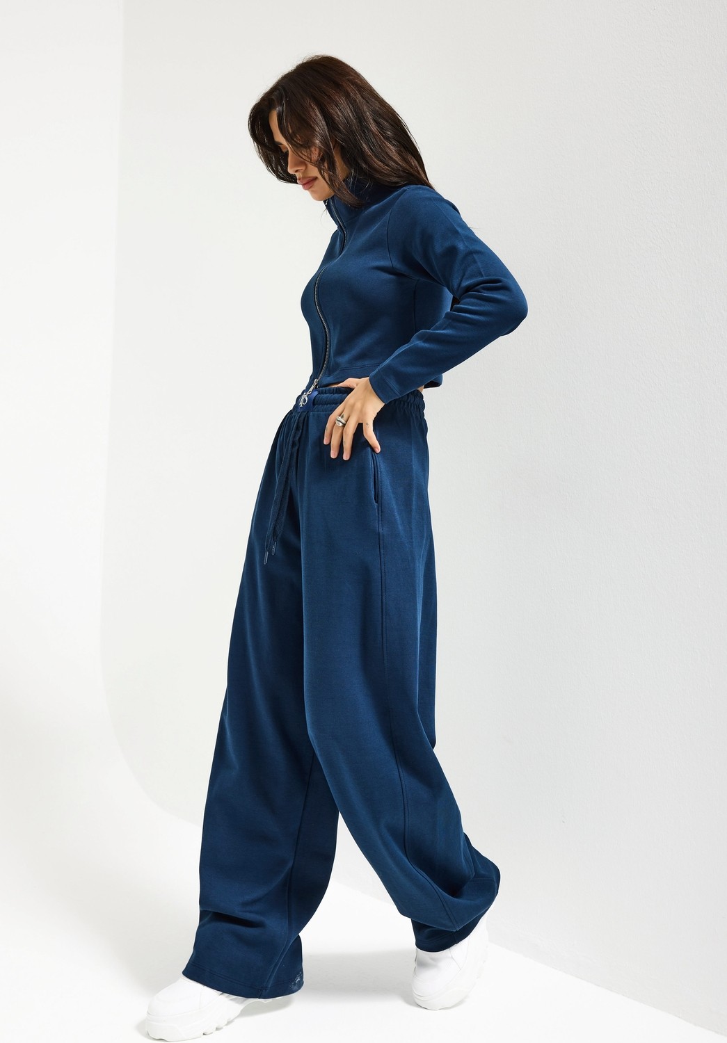 It's Basic Kadın Lacivert Renk W5-56 Örme Kumaş Eşofman ve Fermuarlı Sweatshirt Alt Üst 2'li Kombin Takım görsel 4