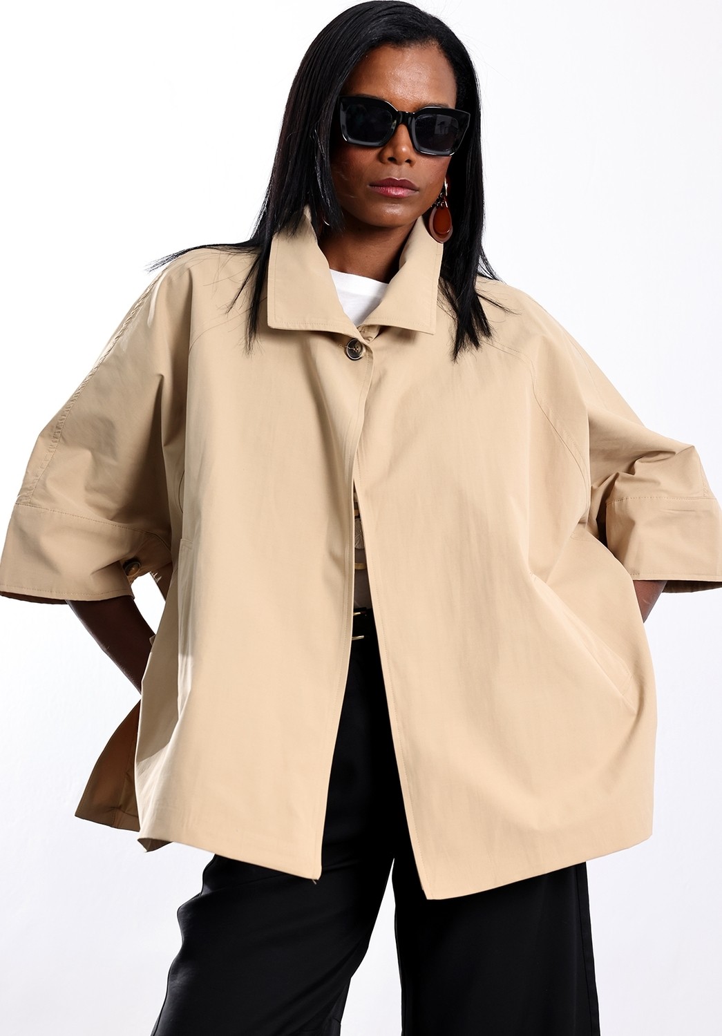 5in1Canpolat Camel Oversize Kısa Trençkot 87159 görsel 3