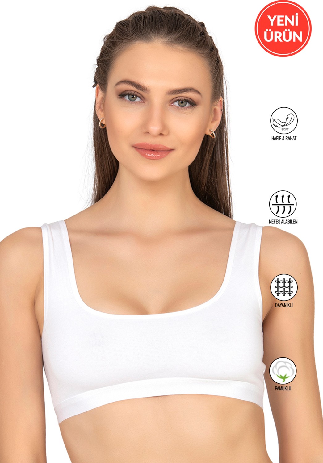 Özkan Underwear Özkan 27407 Kadın Pamuklu Likralı Çıkarılabilir Pedli Balensiz Süprem Kumaş Rahat Kalın Askılı Sütyen Büstiyer