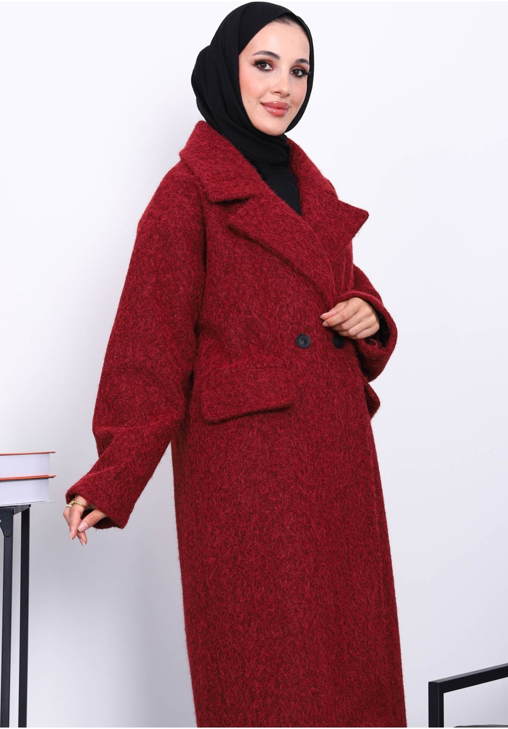 İmaj Butik Lacivert Kruvaze Yaka Astarlı Kaşe Kaban görsel 7