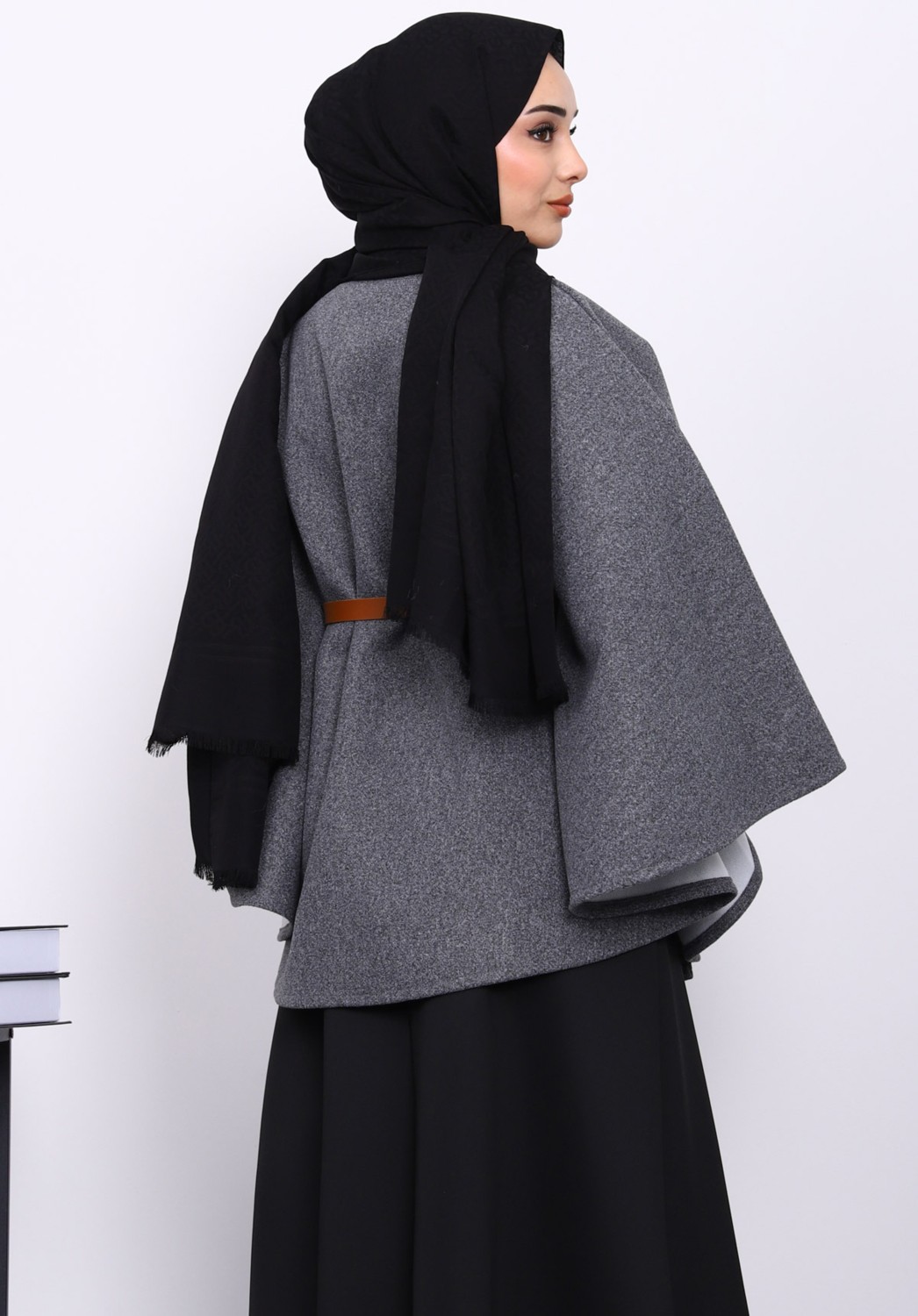 İmaj Butik Füme Kemerli Kaşe Panço görsel 4