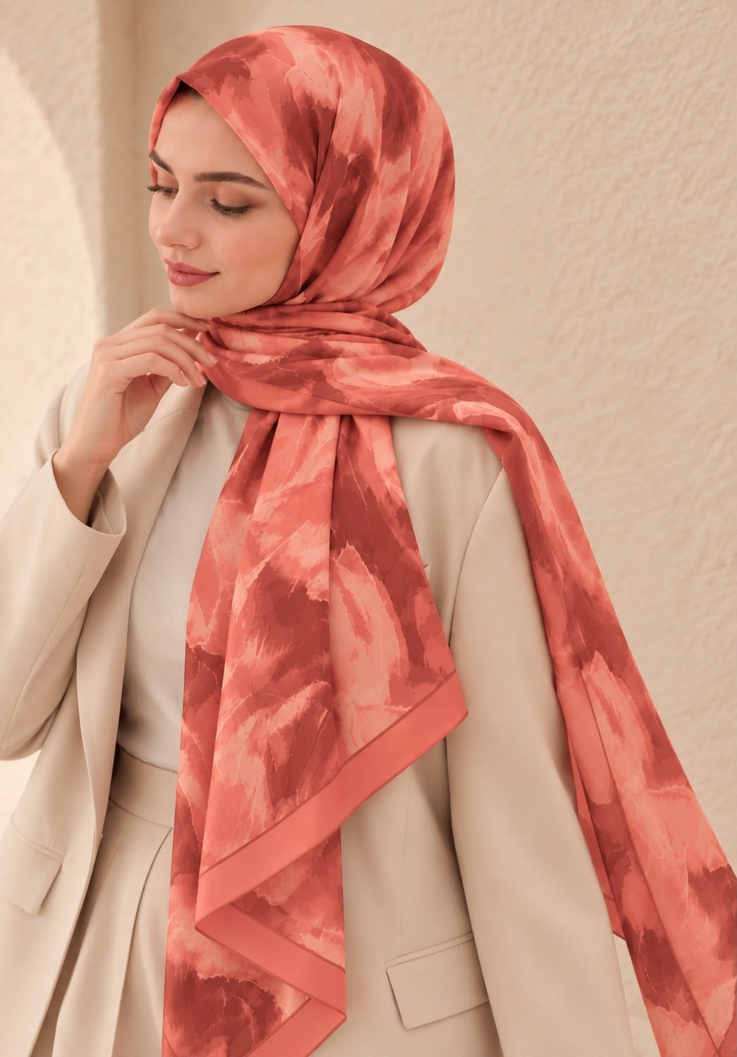 Revam Collection Degrade Desen Pamuk Soft Şal Gül Kurusu