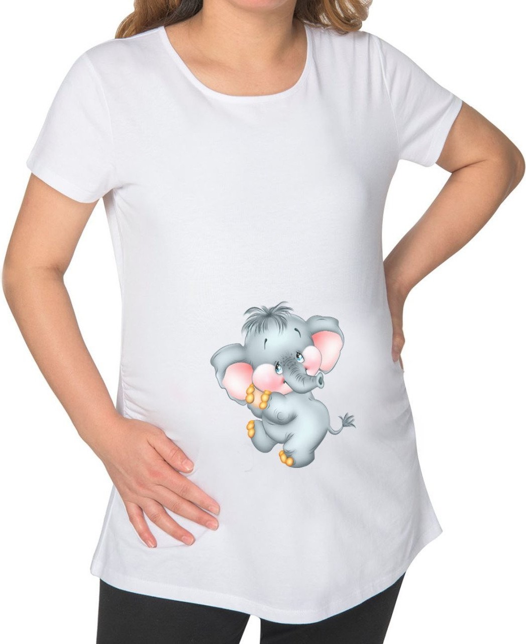 BK Gift Bebek Fil Tasarımlı Beyaz Hamile Tişört-3