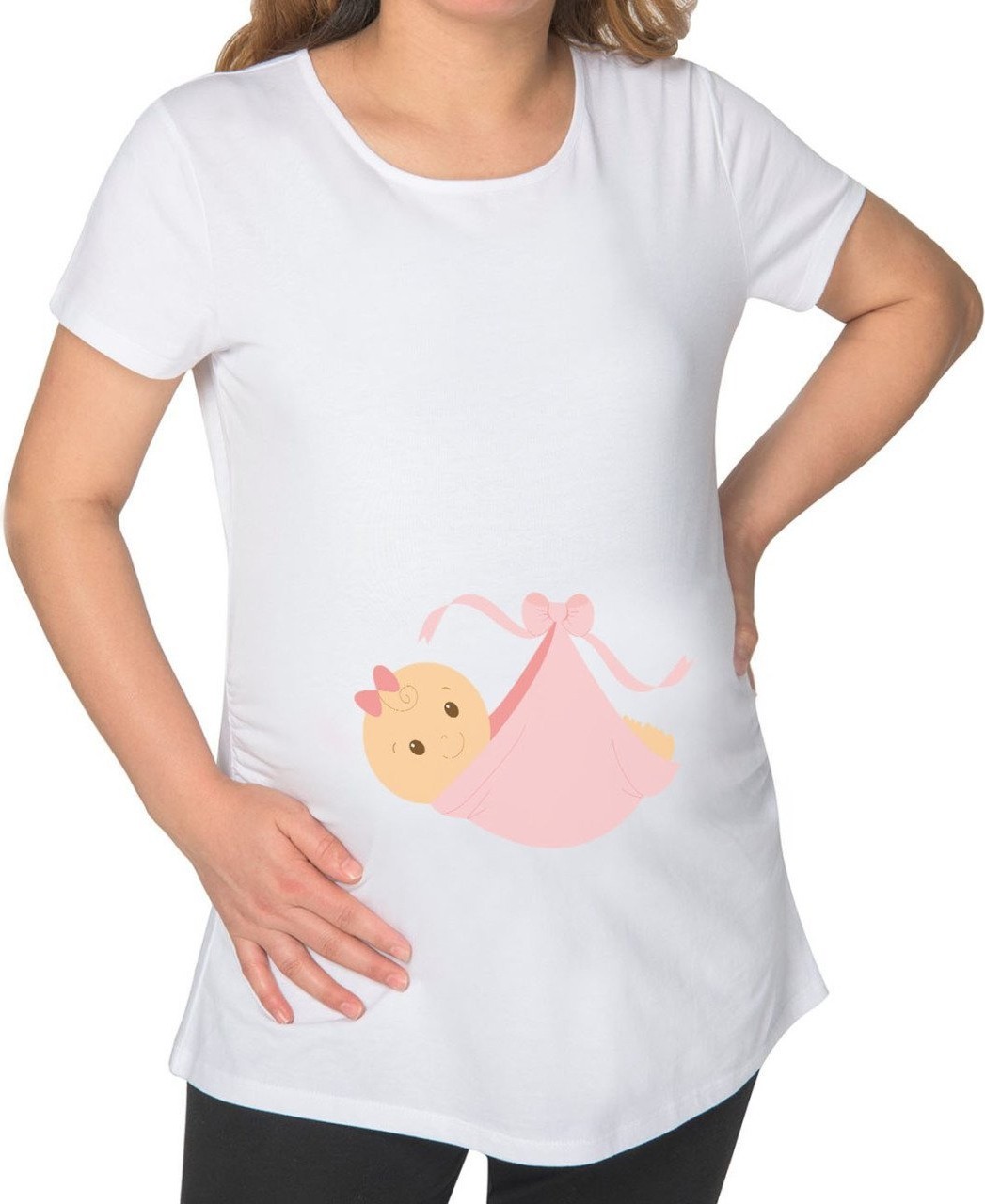 BK Gift Kız Bebek Tasarımlı Beyaz Hamile Tişört-3