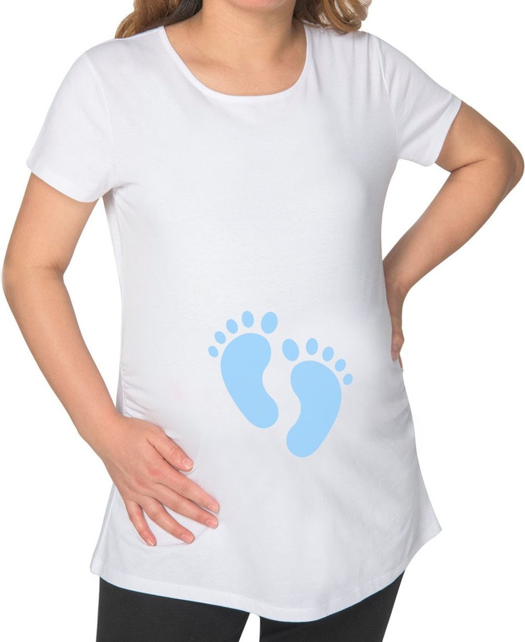 BK Gift Erkek Bebek Ayak Izi Tasarımlı Beyaz Hamile Tişört-1