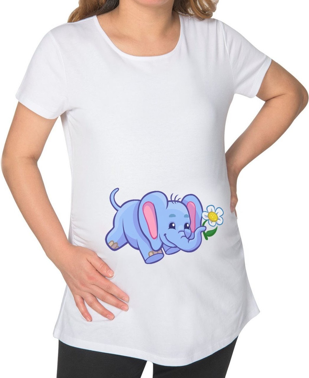 BK Gift Bebek Fil Tasarımlı Beyaz Hamile Tişört-1