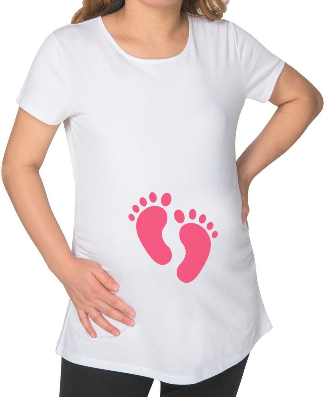 BK Gift Kız Bebek Ayak Izi Tasarımlı Beyaz Hamile Tişört-1