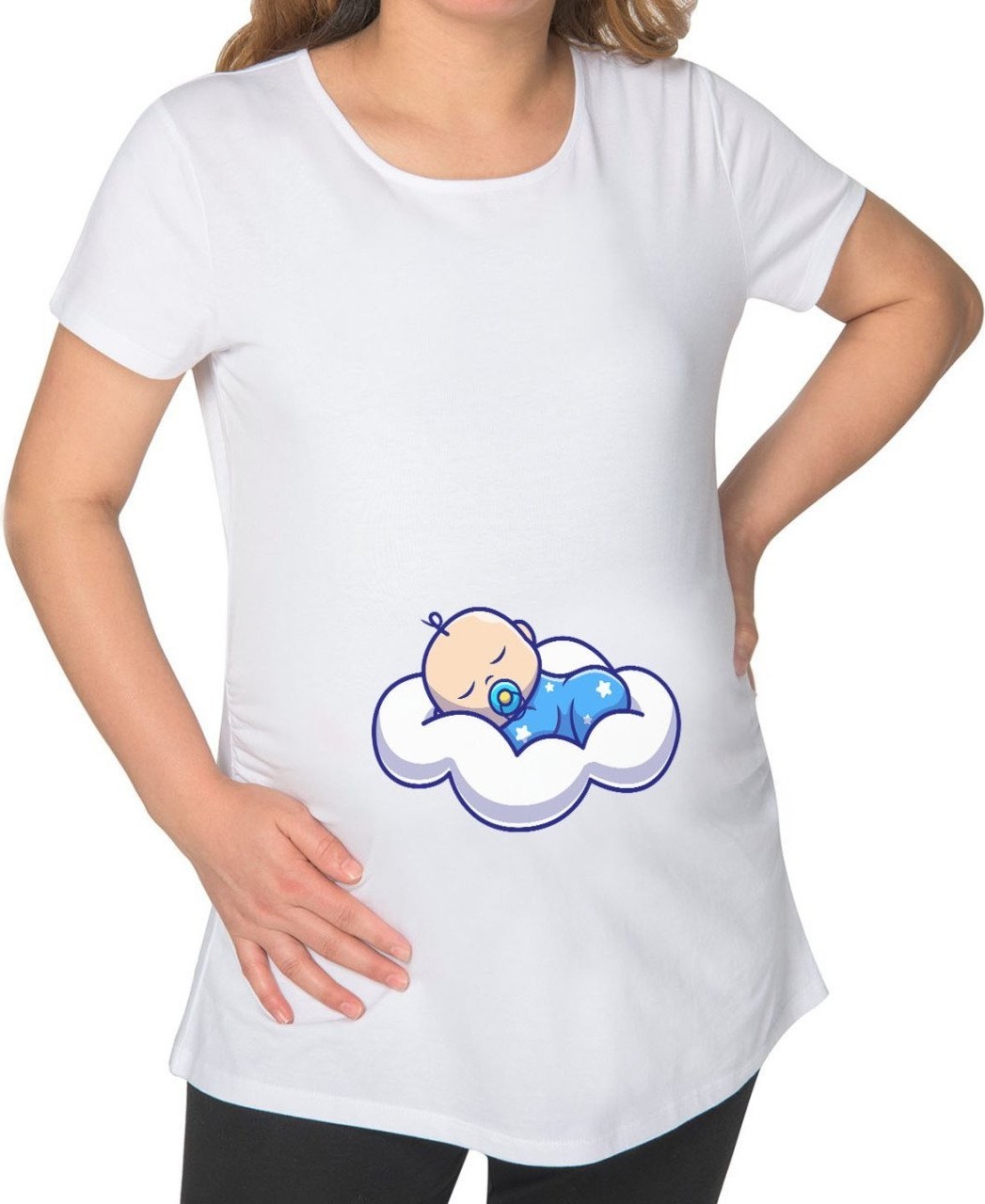 BK Gift Uyuyan Bebek Tasarımlı Beyaz Hamile Tişört-1