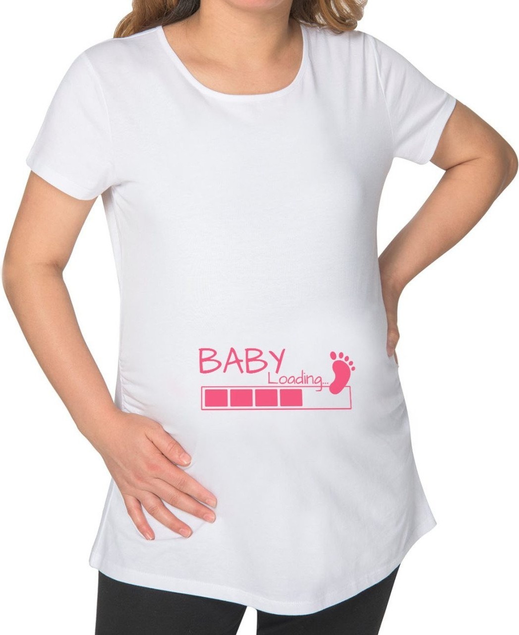BK Gift Baby Loading Tasarımlı Beyaz Hamile Tişört-2