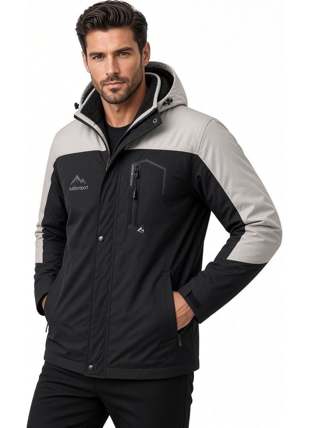 Oksit Tuc 1032 Içi Polar/kürk Astarlı Su Itici Termal Softshell Erkek Mont - Soğuk Geçirmez Spor Kaban görsel 4