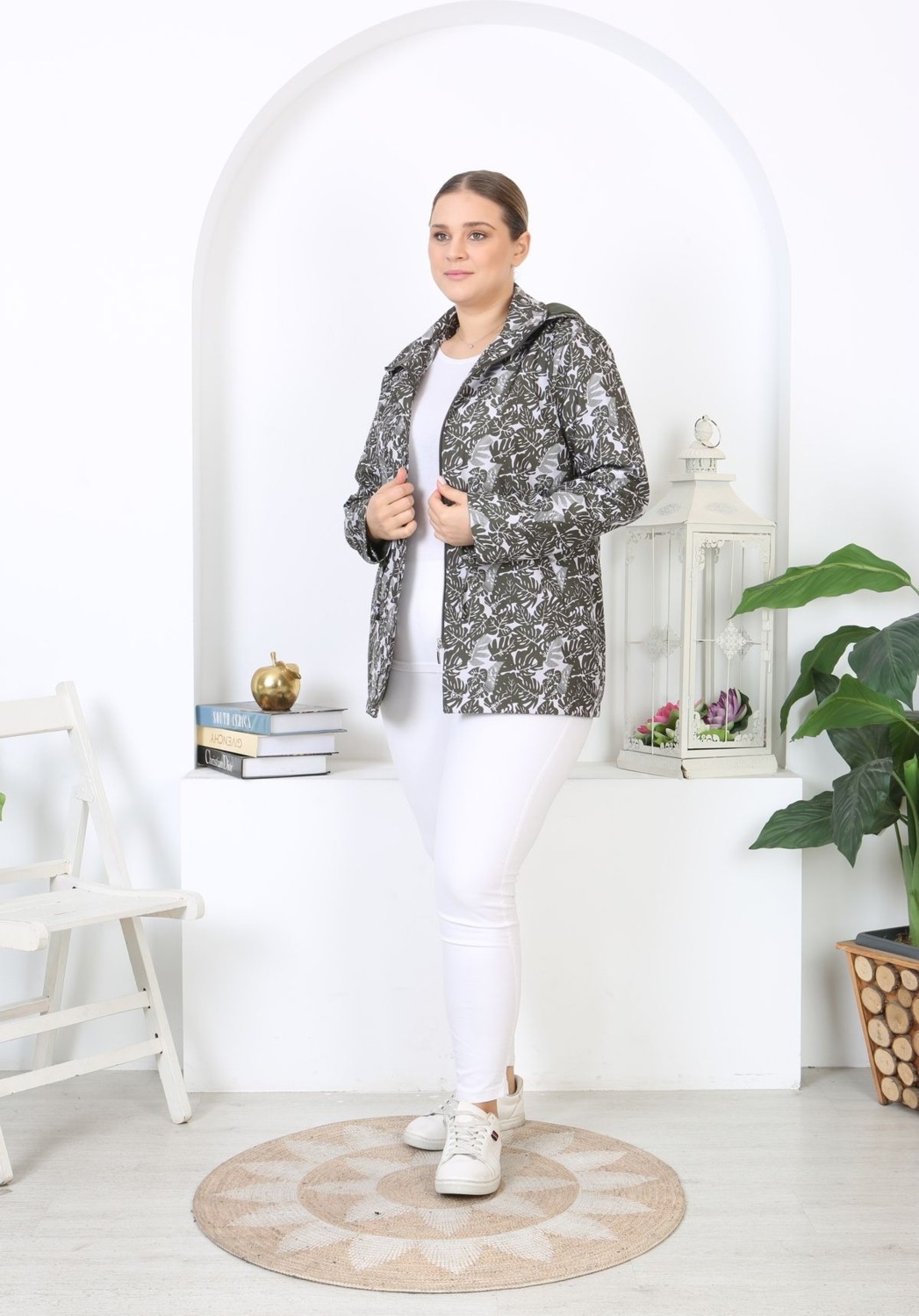TUTveAL Collection Suya Dayanıklı Mont, Bonded Trençkot, Mevsimlik , Baskılı Mont, Desenli ,yağmurluk, Astarlı Beyaz
