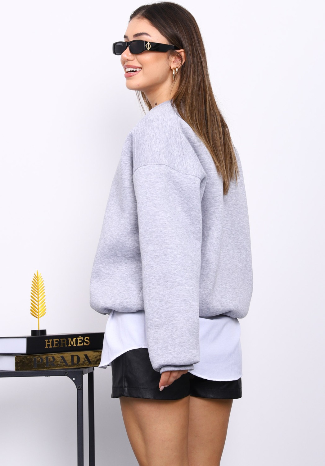 İmaj Butik Gri Bisiklert Yaka Üç İplik Sweat görsel 4