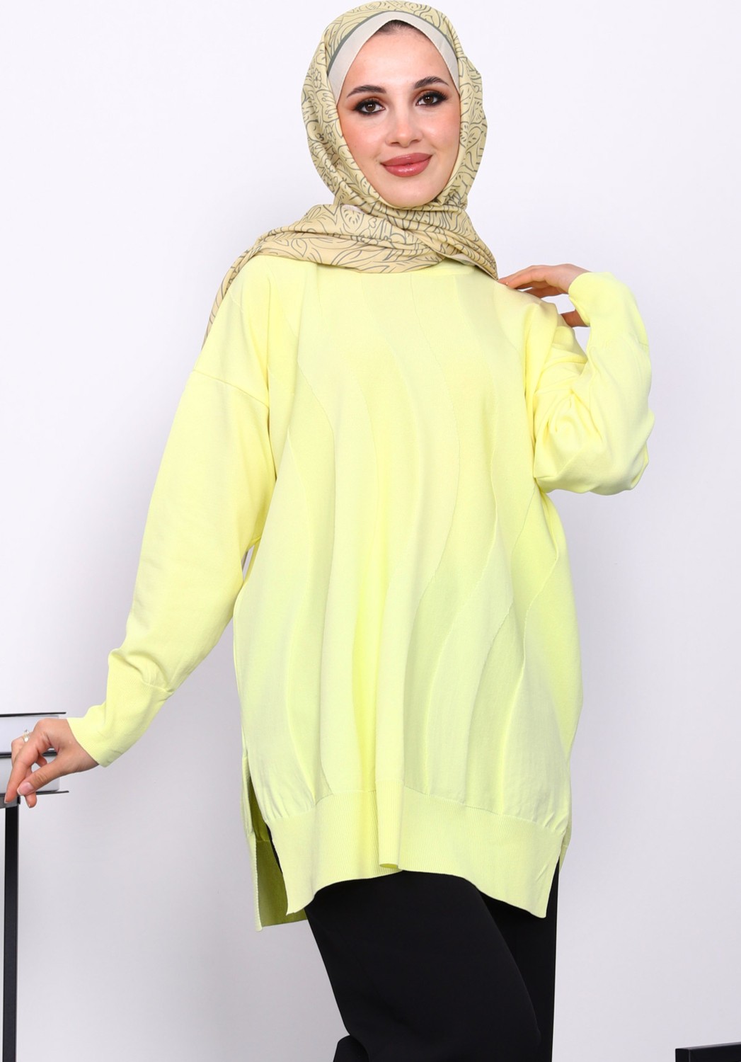 İmaj Butik Siyah Bisiklet Yaka Soğuk İplik Triko Tunik