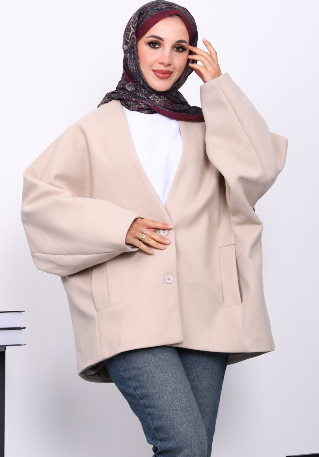 İmaj Butik Vizon Düğme Detaylı Astarlı Kaşe Ceket görsel 5