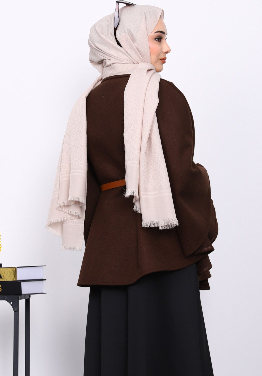 İmaj Butik Füme Kemerli Kaşe Panço görsel 8