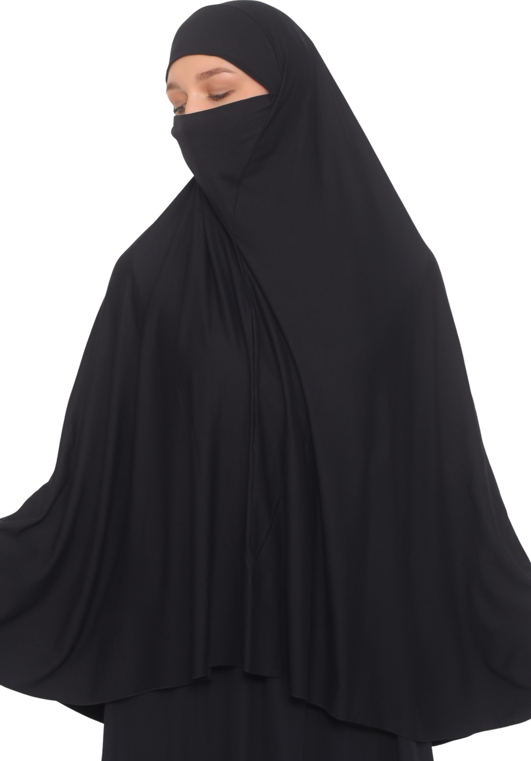 Altobeh Kollu Sufle Çarşaf Üstü Peçeli Pratik Tesettür Hijab - Nikaplı Namaz Örtüsü - Siyah görsel 3