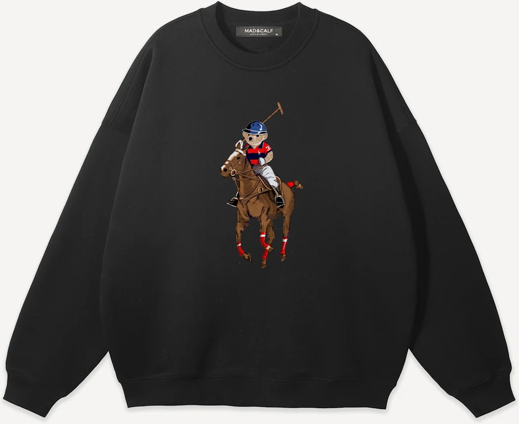 Mad&Calf Unisex Teddy Cowboy Baskılı Bisiklet Yaka Oversize Sweatshirt