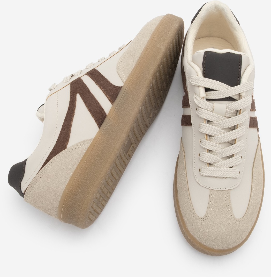 Marjin Kadın Sneaker Bağcıklı Düz Taban Retro Spor Ayakkabı Bej Termo Tabanlı görsel 8