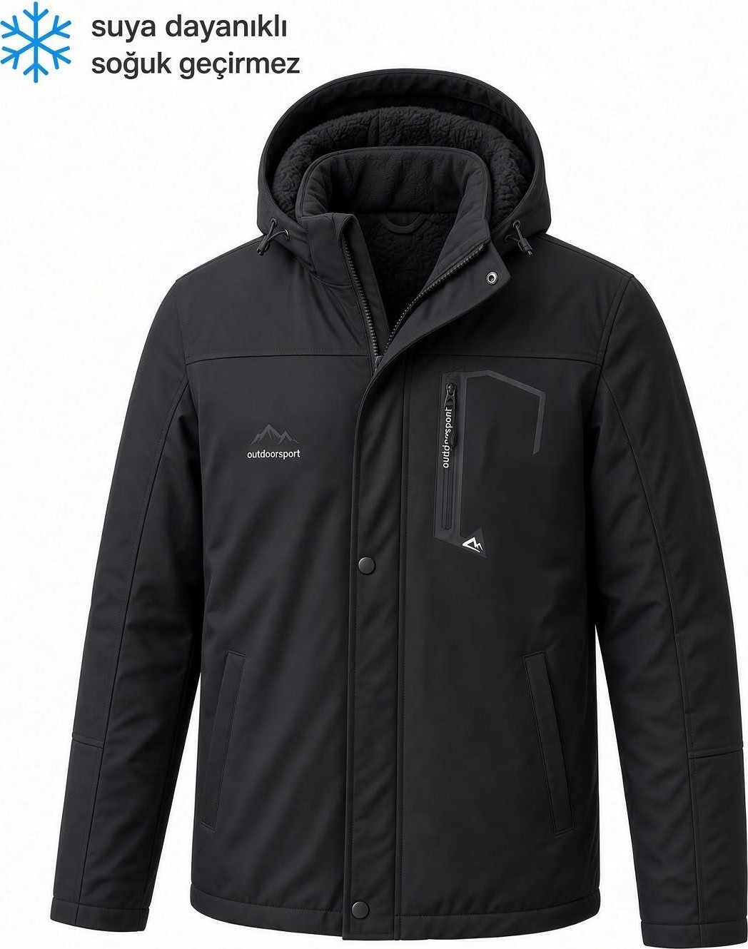 Oksit Tuc 2034 Içi Polar/kürk Astarlı Su Itici Termal Softshell Erkek Mont - Soğuk Geçirmez Spor Kaban Büyük Beden Erkek Mont görsel 6