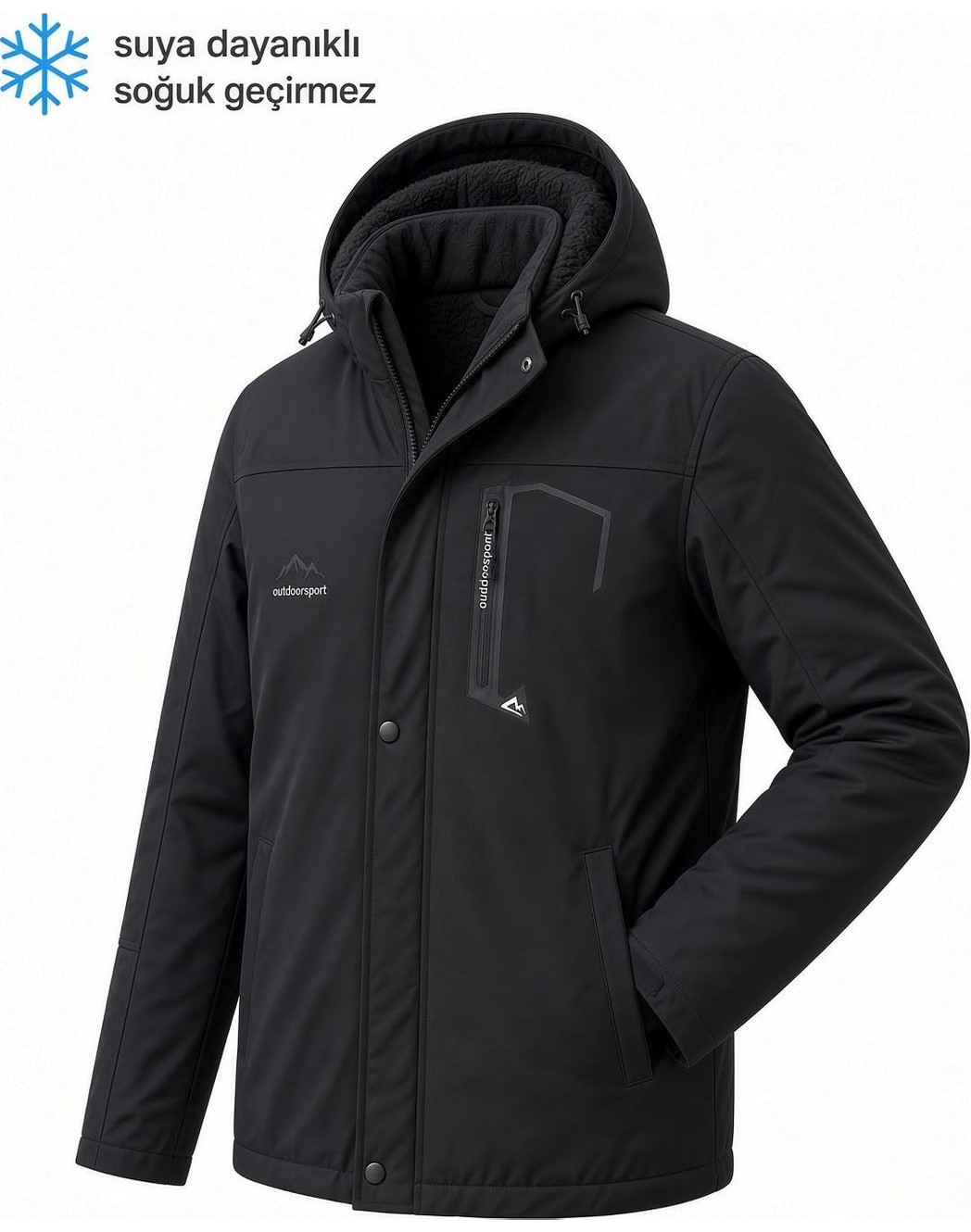 Oksit Tuc 2034 Içi Polar/kürk Astarlı Su Itici Termal Softshell Erkek Mont - Soğuk Geçirmez Spor Kaban Büyük Beden Erkek Mont görsel 7
