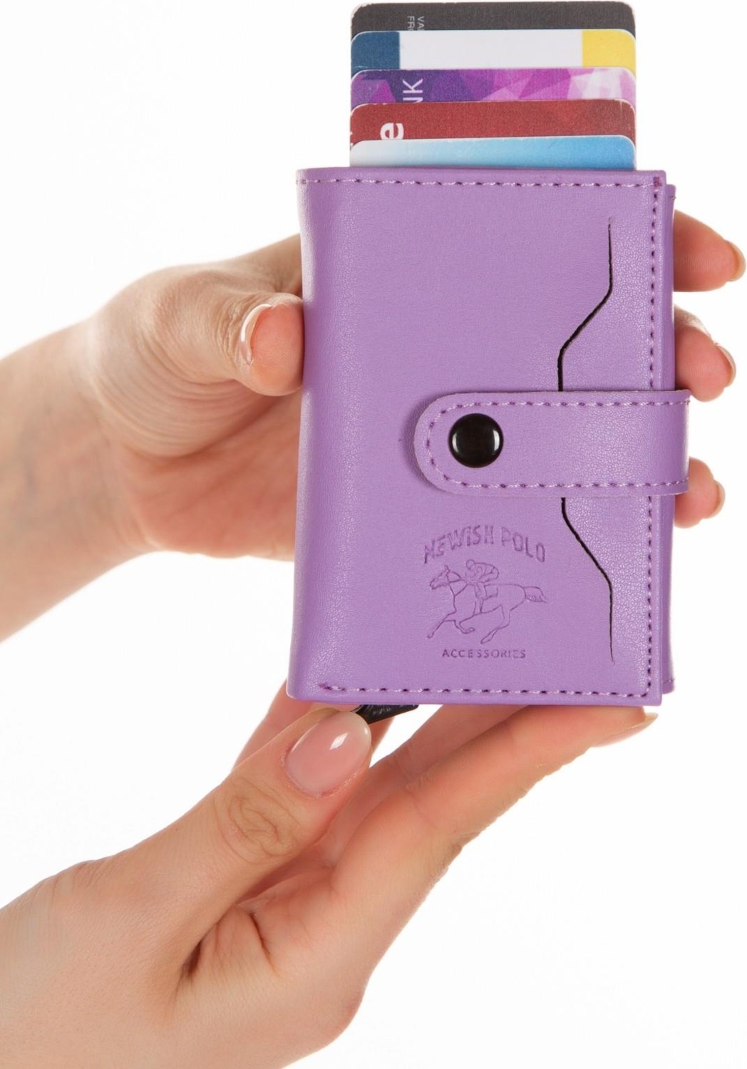Newish Polo Deri Rfıd Koruyucu Alüminyum Otomatik Mekanizma Kartlık ve Cüzdan newpolo068 - Pembe