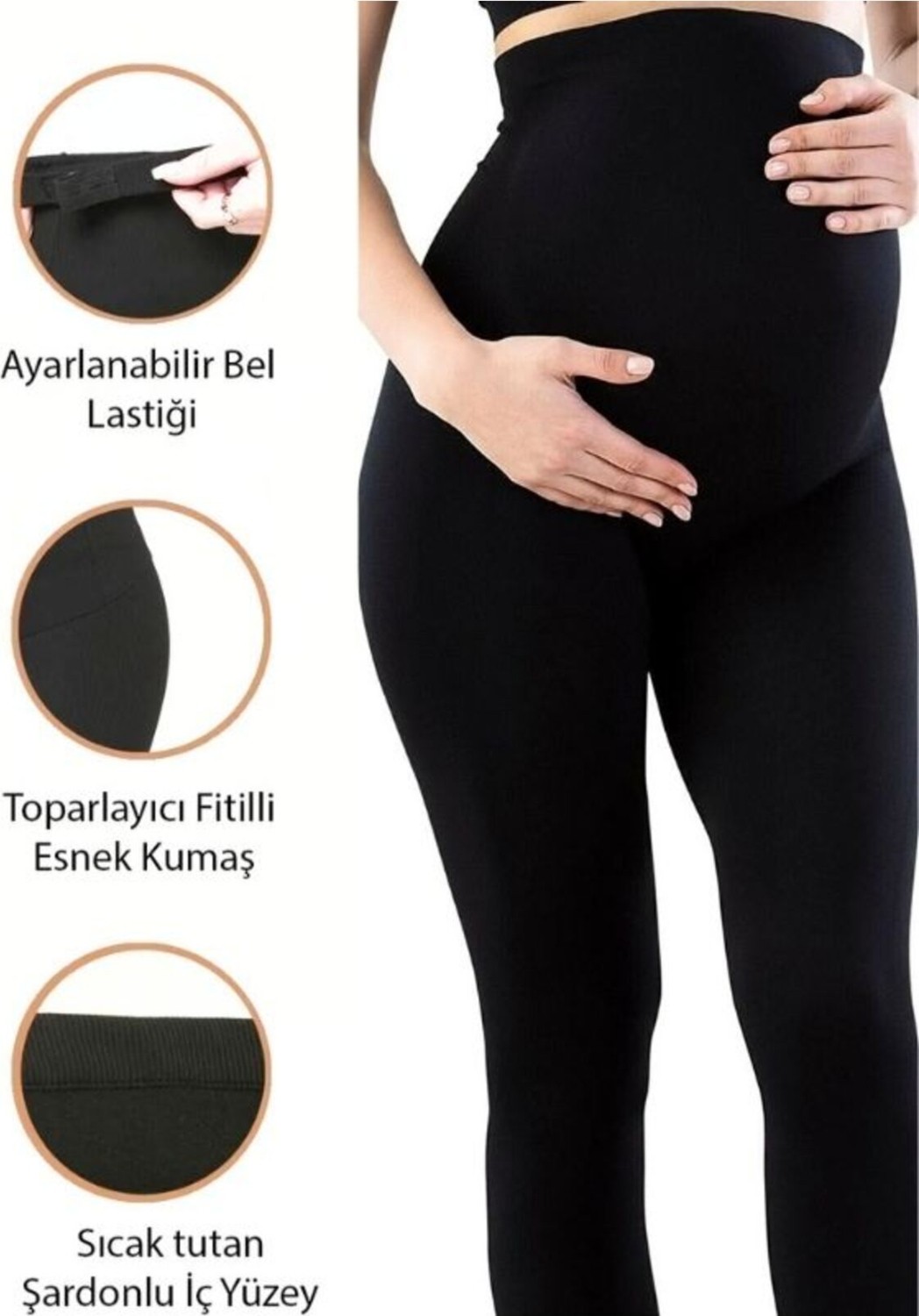 Momslab Kışlık Içi Şardonlu Toparlayıcı Etkili Ayarlanabilir Bel Esnek Kumaş Hamile Taytı görsel 2