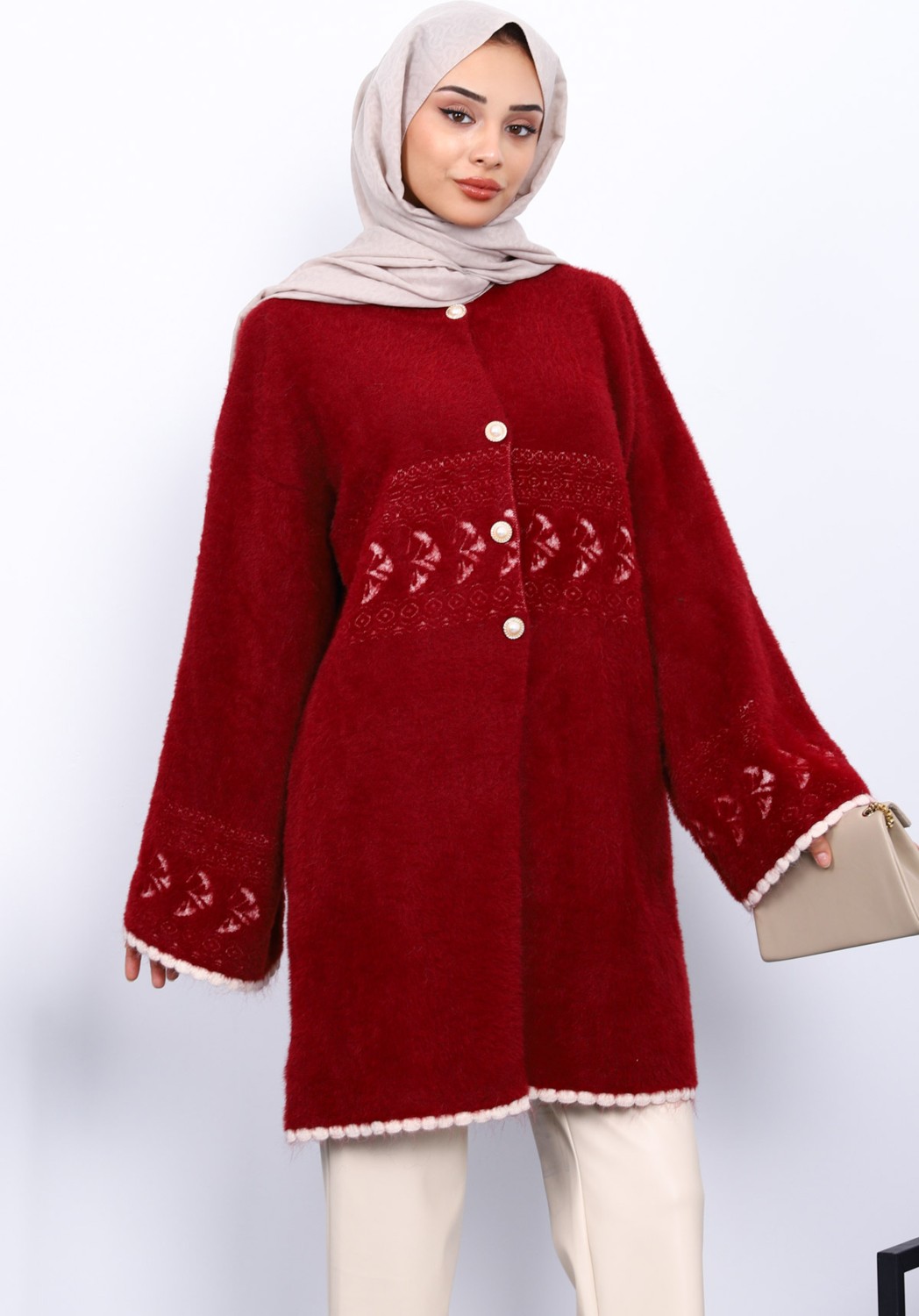 İmaj Butik Siyah Desenli Angora Yumoş Triko Hırka