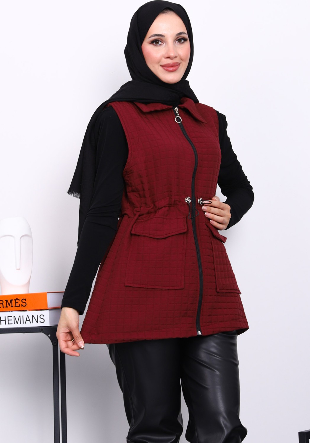 İmaj Butik Kahverengi Fermuarlı Kapitone Yelek görsel 5
