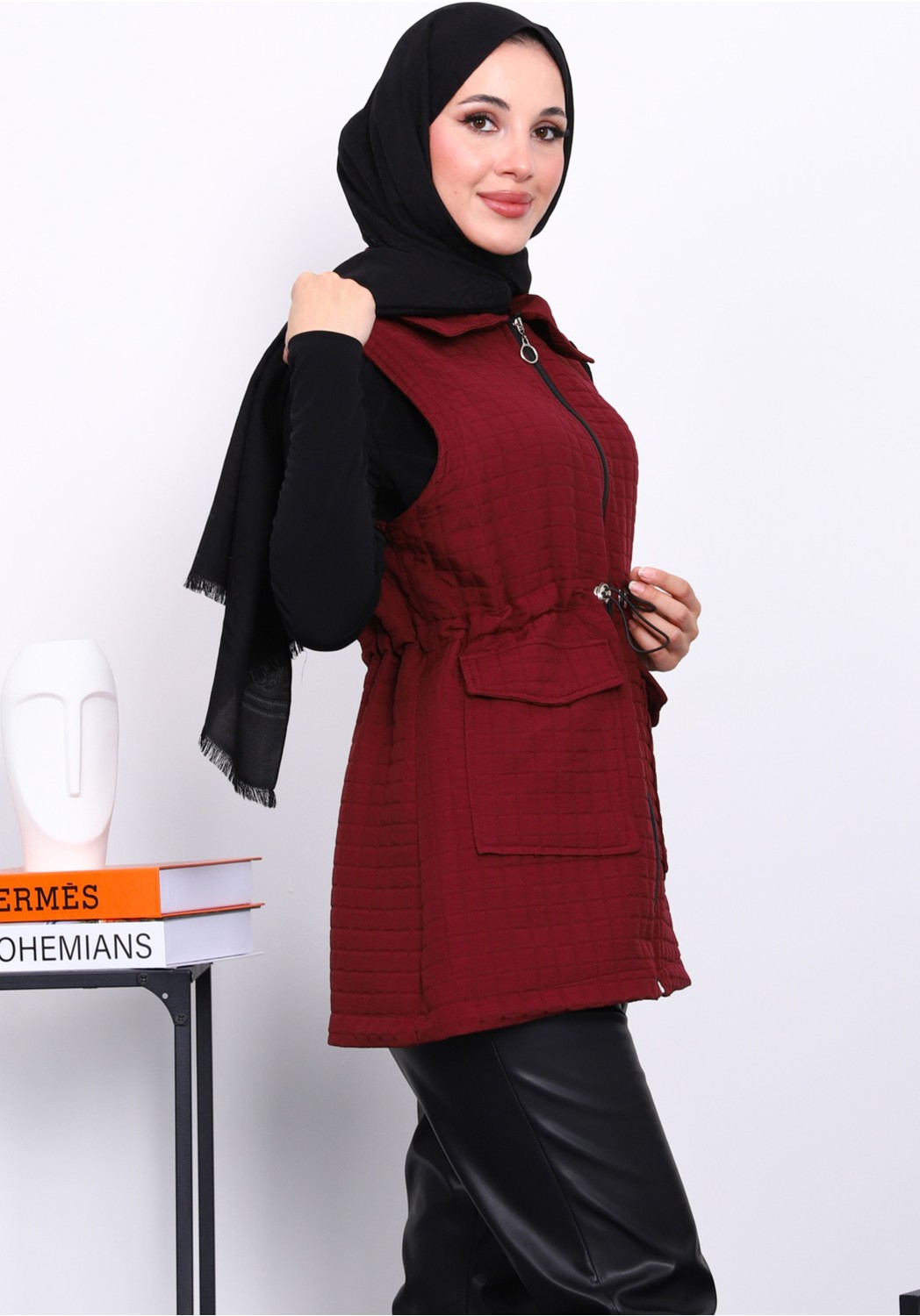 İmaj Butik Kahverengi Fermuarlı Kapitone Yelek görsel 7