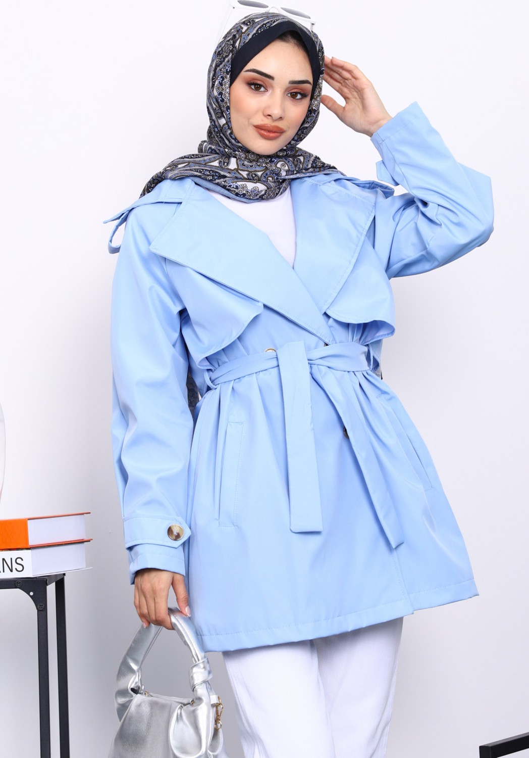 İmaj Butik Bordo Kruvaze Yaka Astarlı Trençkot