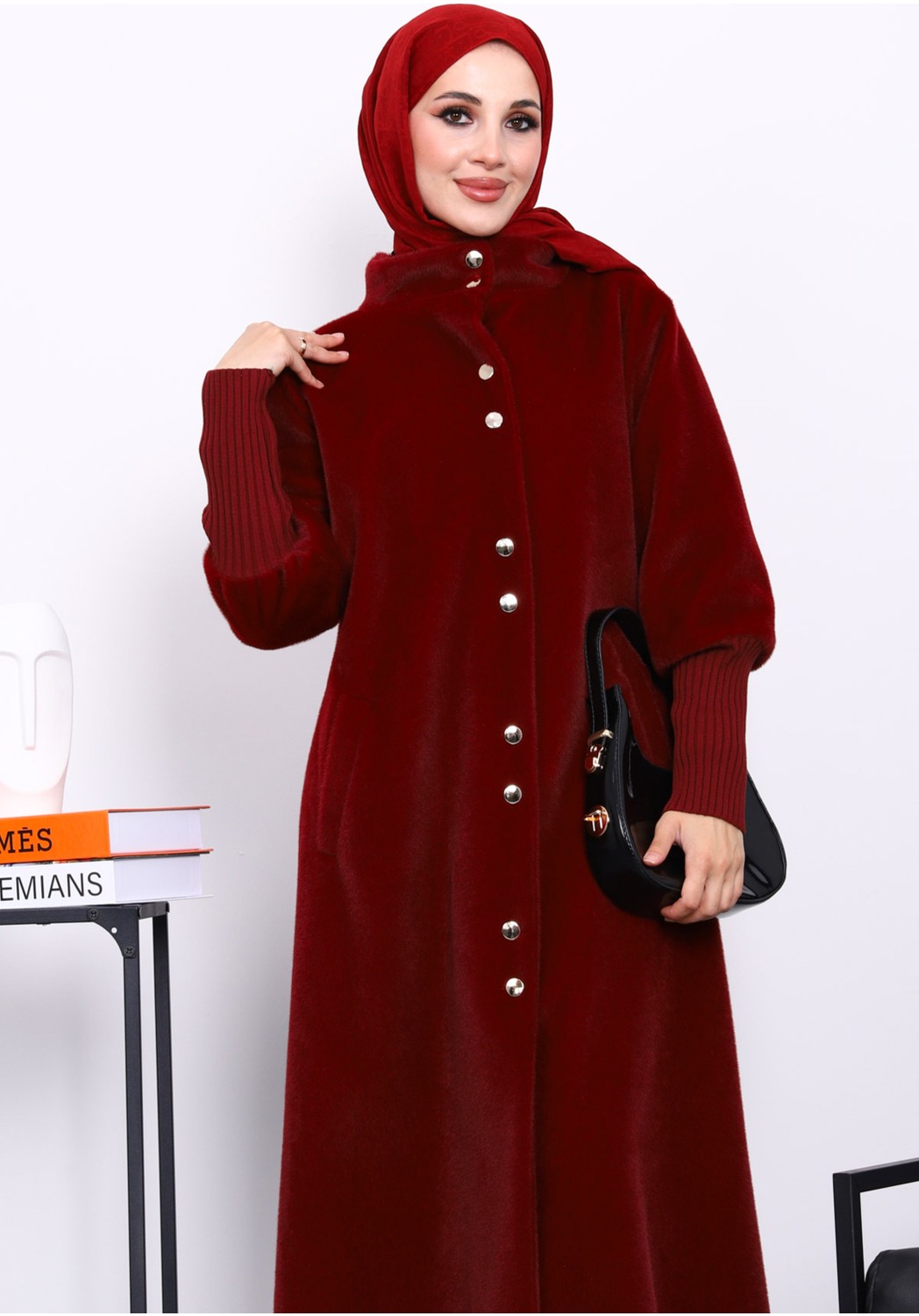 İmaj Butik Kahverengi Düğmeli Angora Kaban görsel 3