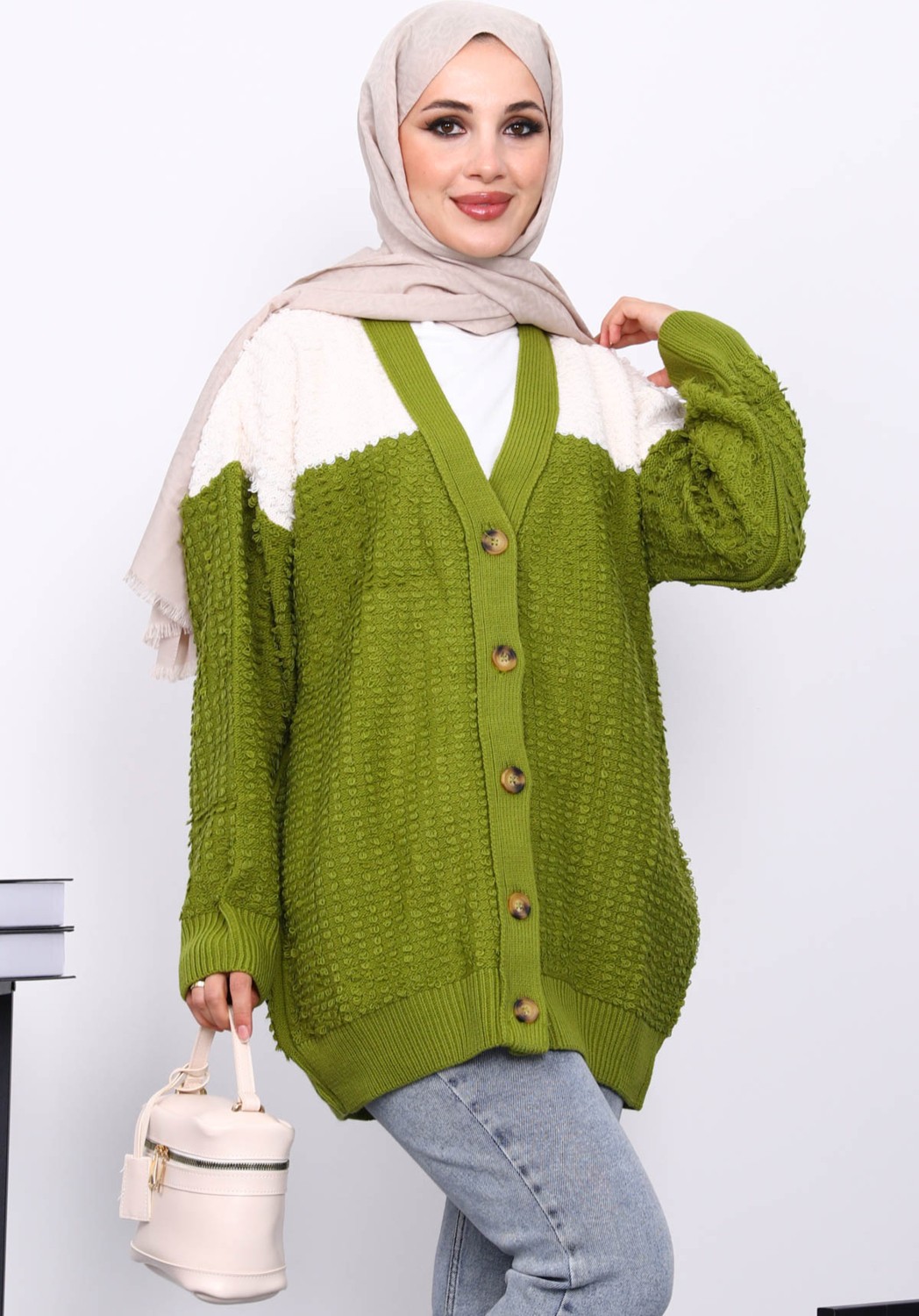 İmaj Butik Lacivert V Yaka Düğmeli Triko Hırka