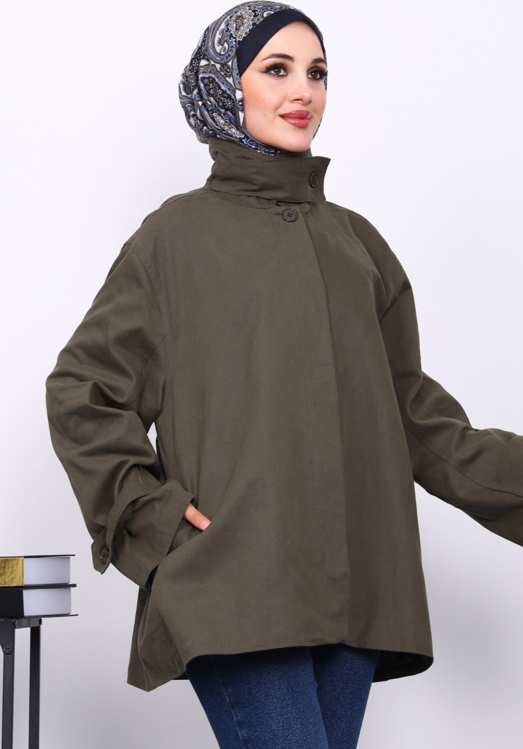 İmaj Butik Haki Düğmeli Astarlı Gabardin Ceket görsel 5