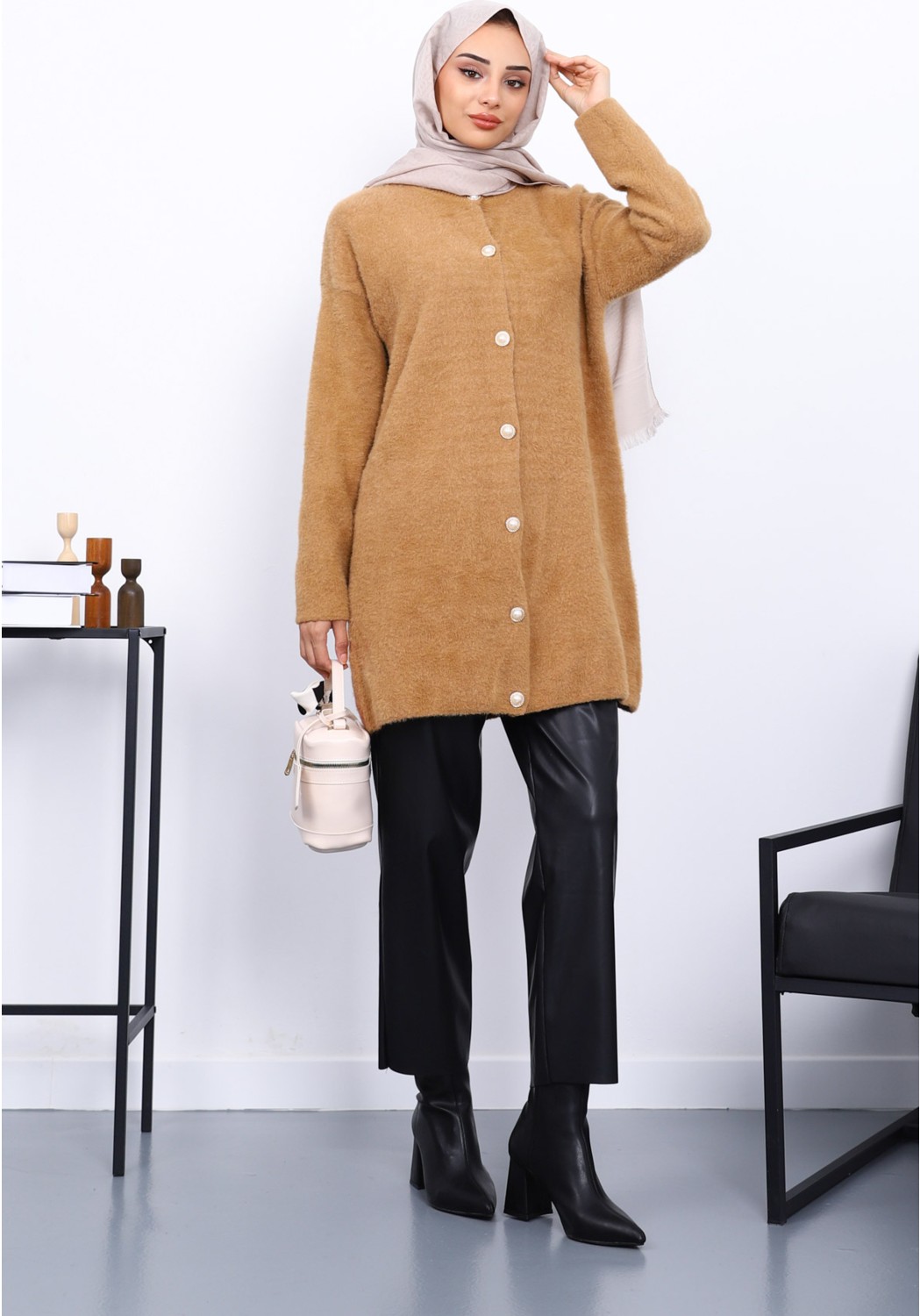 İmaj Butik Bordo Düğmeli Angora Yumoş Triko Hırka görsel 2