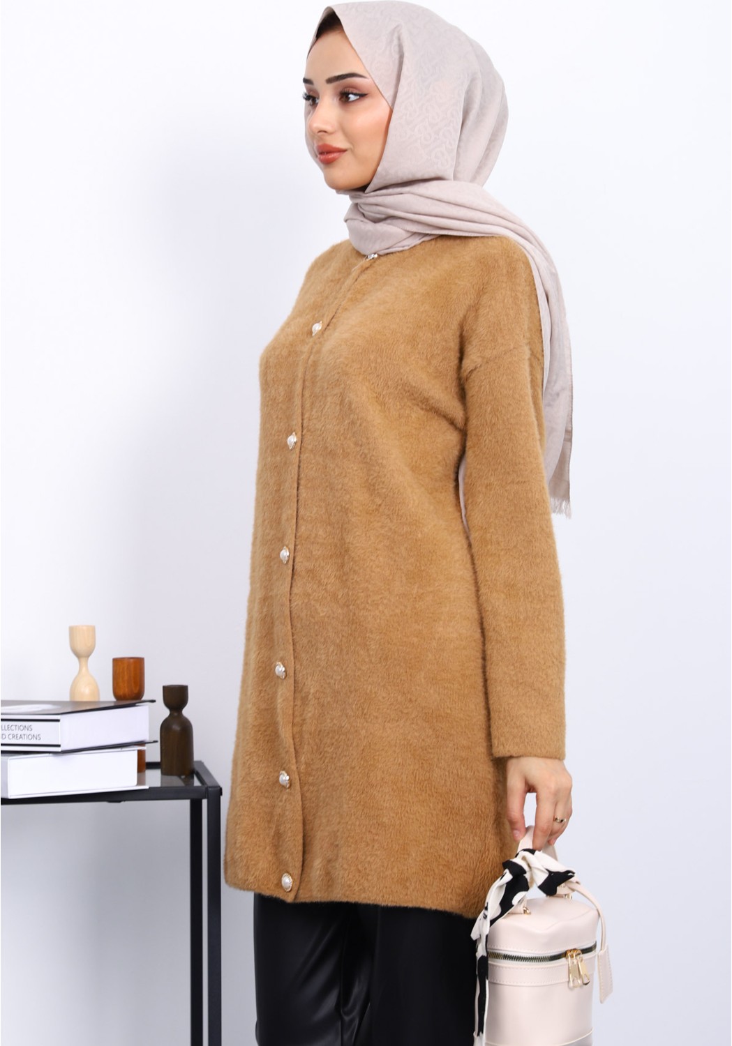 İmaj Butik Bordo Düğmeli Angora Yumoş Triko Hırka görsel 4