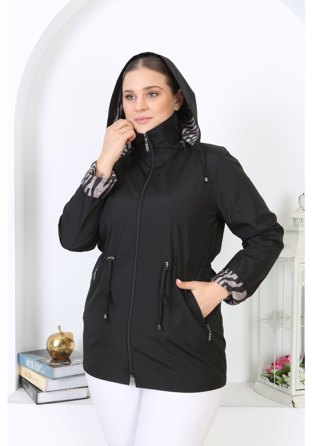 TUTveAL Collection Mevsimlik Mont, Suya Dayanıklı Mont, Büyük Beden Mont, Astarlı Mont, Kapüşonlu Trençkot, Lacivert görsel 3
