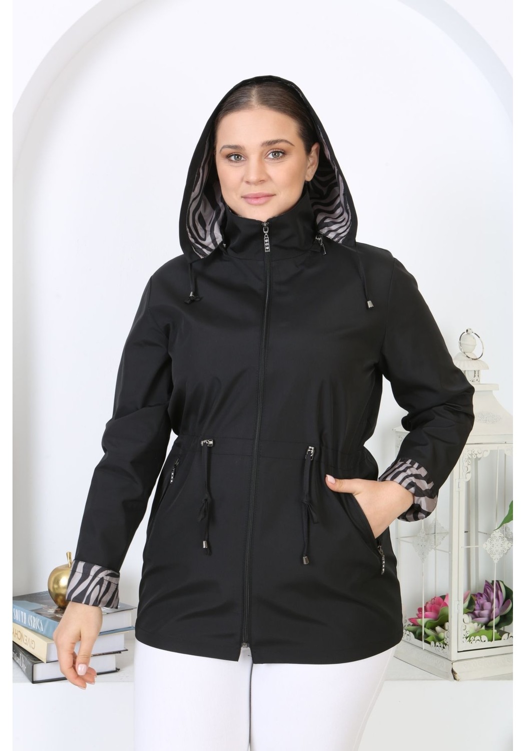 TUTveAL Collection Mevsimlik Mont, Suya Dayanıklı Mont, Büyük Beden Mont, Astarlı Mont, Kapüşonlu Trençkot, Lacivert görsel 4