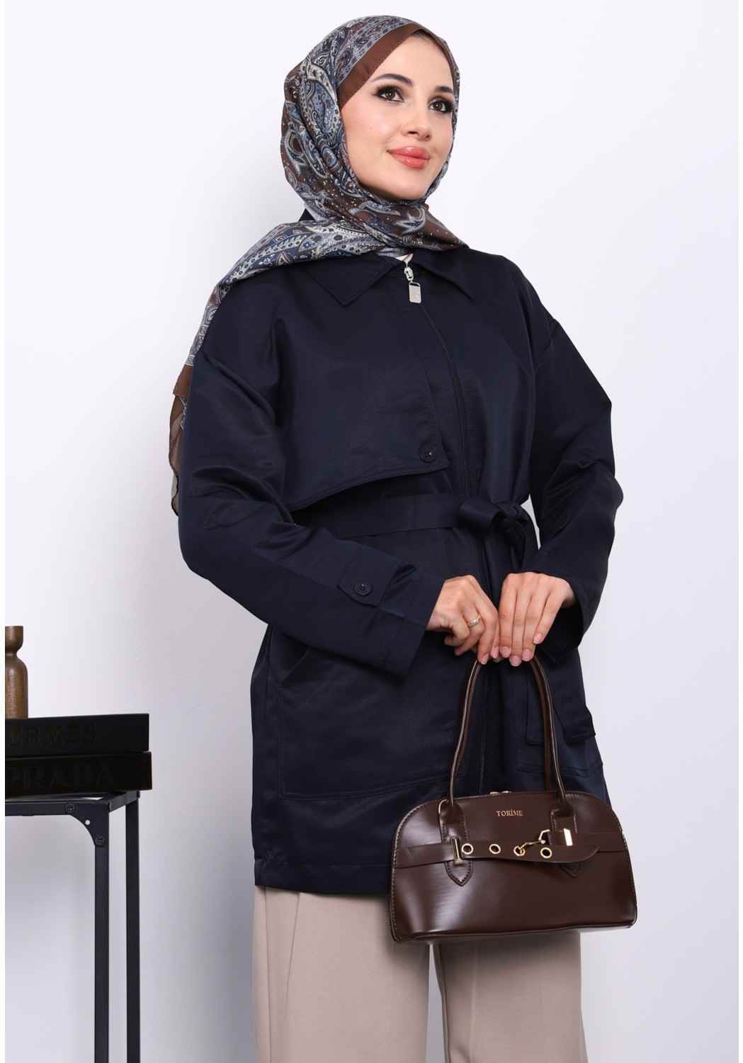 İmaj Butik Taş Cep Detaylı Kuşaklı Ceket görsel 3