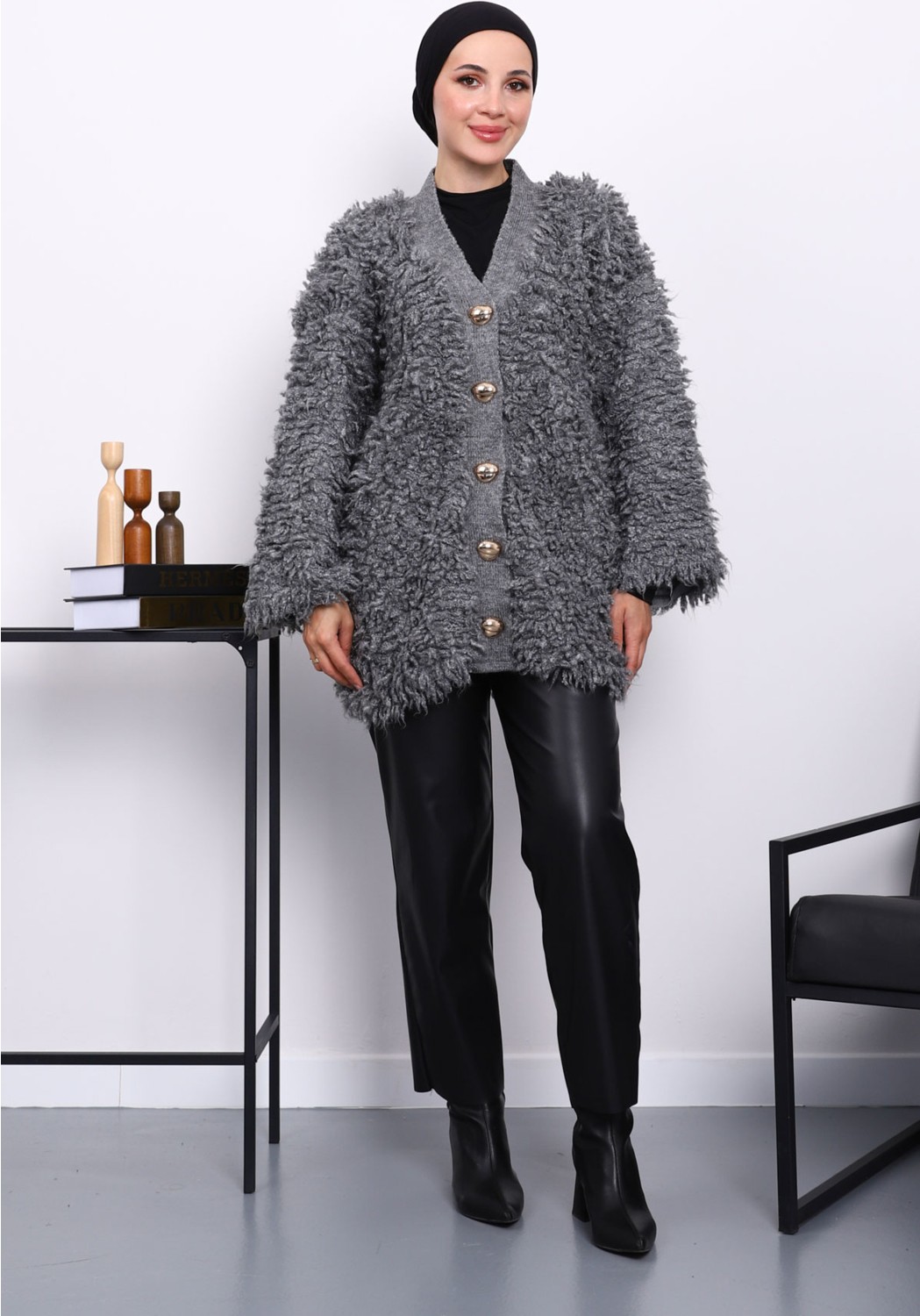 İmaj Butik Haki Düğmeli Angora Hırka görsel 6