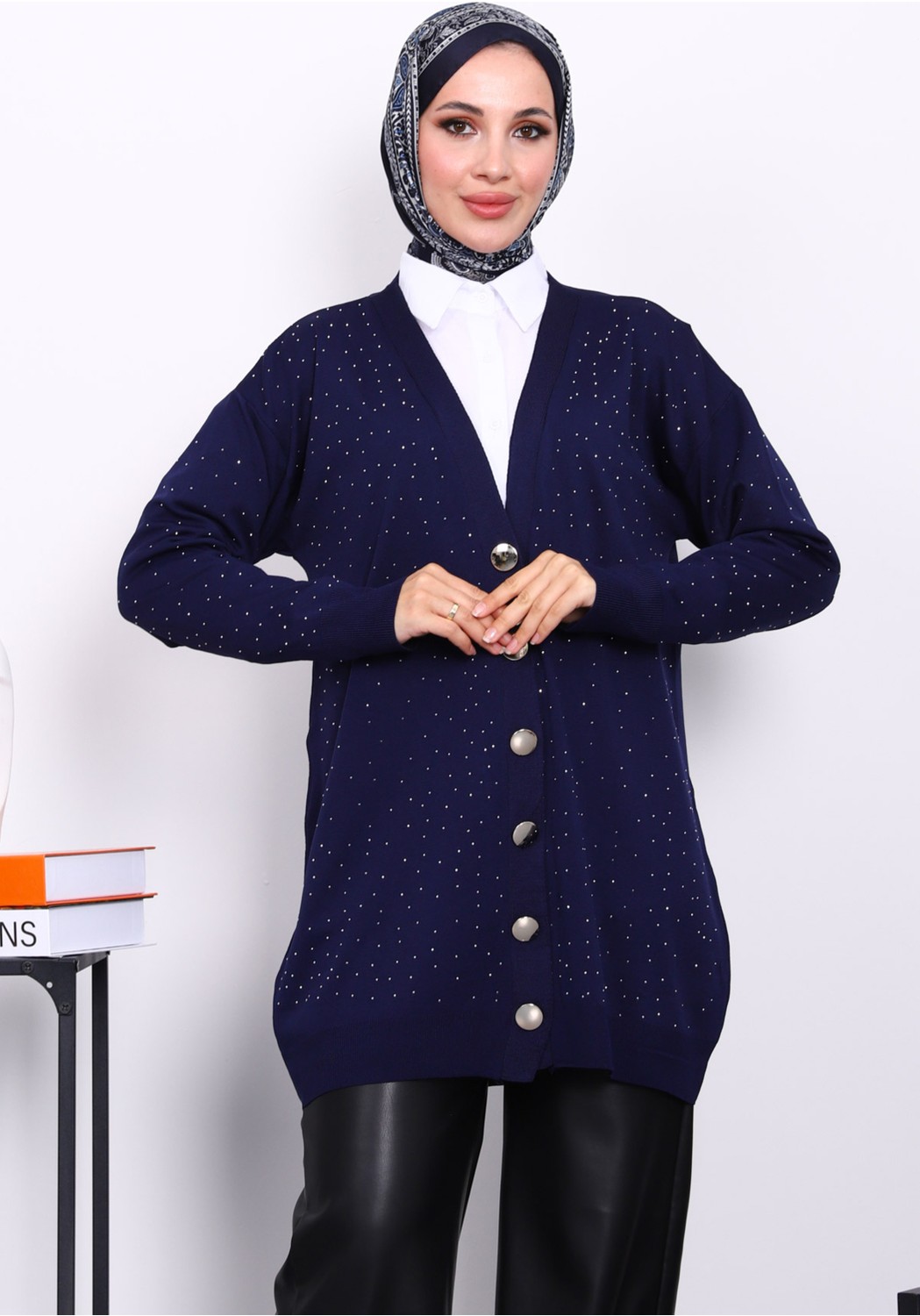 İmaj Butik Bordo Soğuk İplik Taşlı Triko Hırka görsel 3