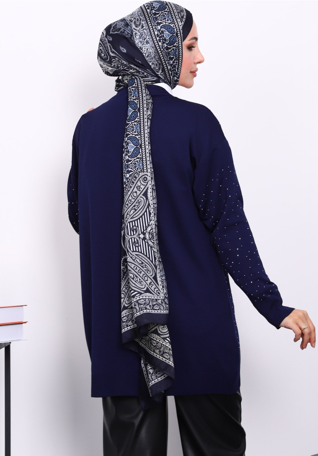 İmaj Butik Bordo Soğuk İplik Taşlı Triko Hırka görsel 4