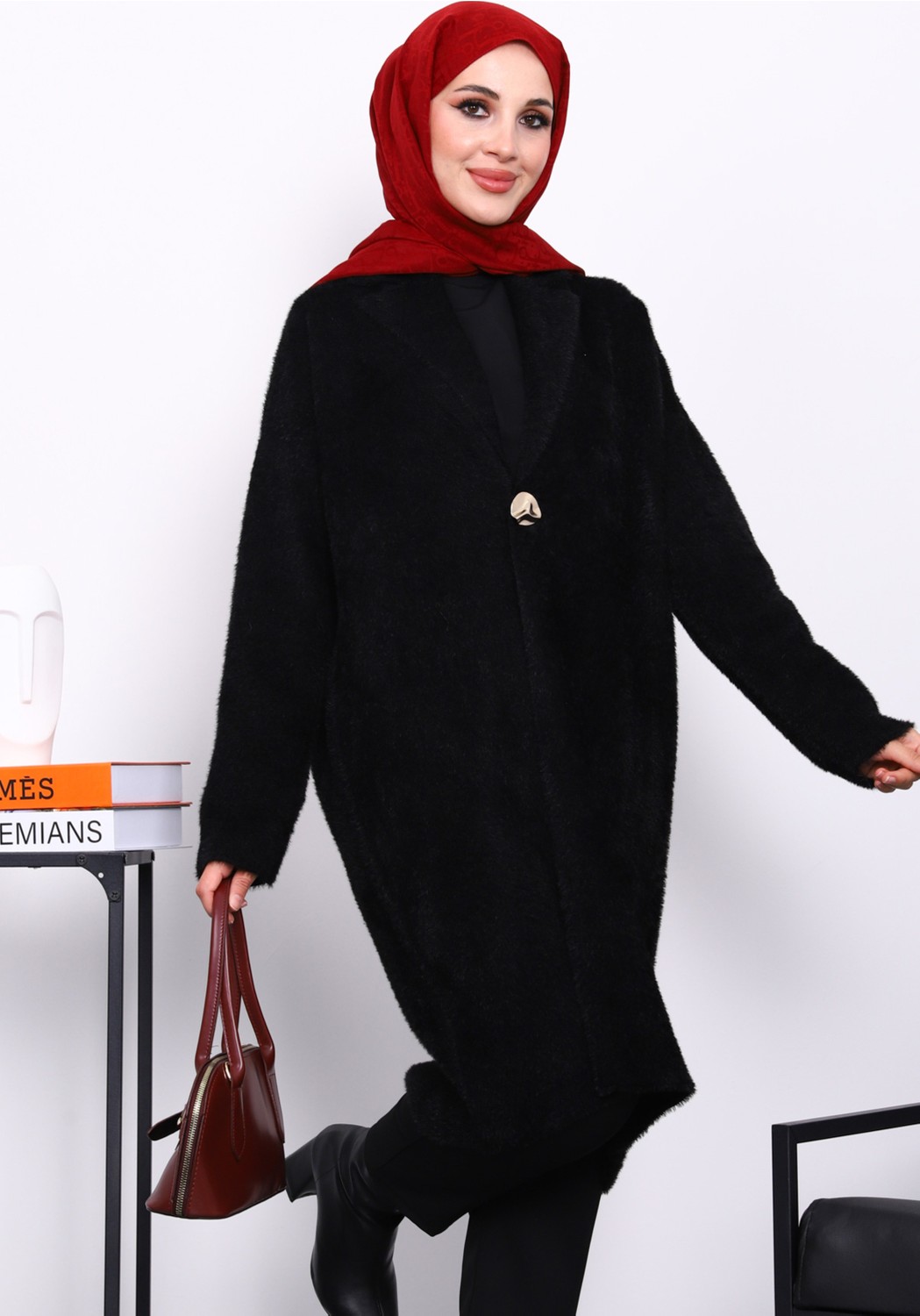 İmaj Butik Bisküvi Tek Düğmeli Angora Yumoş Triko Hırka görsel 6