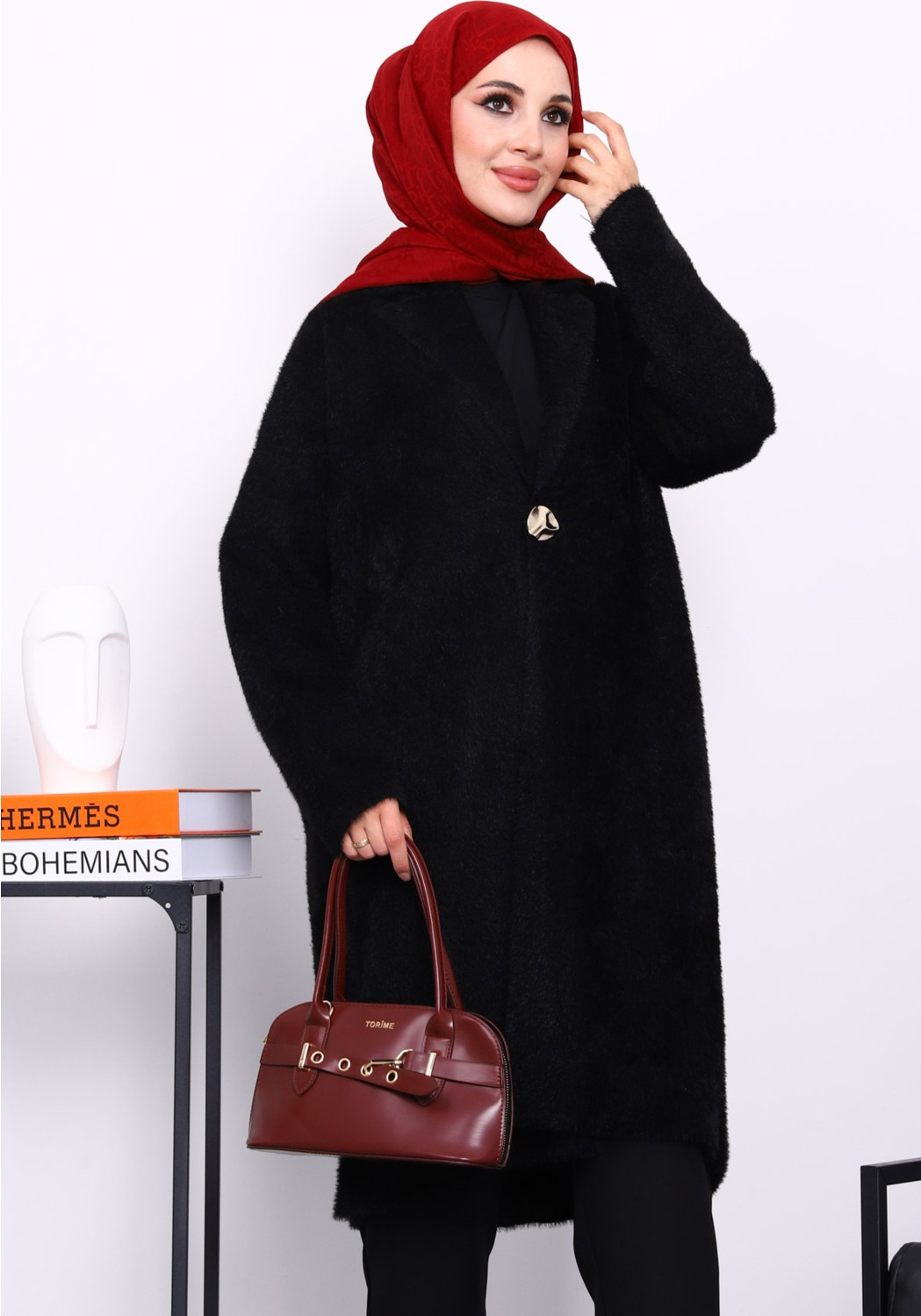 İmaj Butik Bisküvi Tek Düğmeli Angora Yumoş Triko Hırka görsel 7