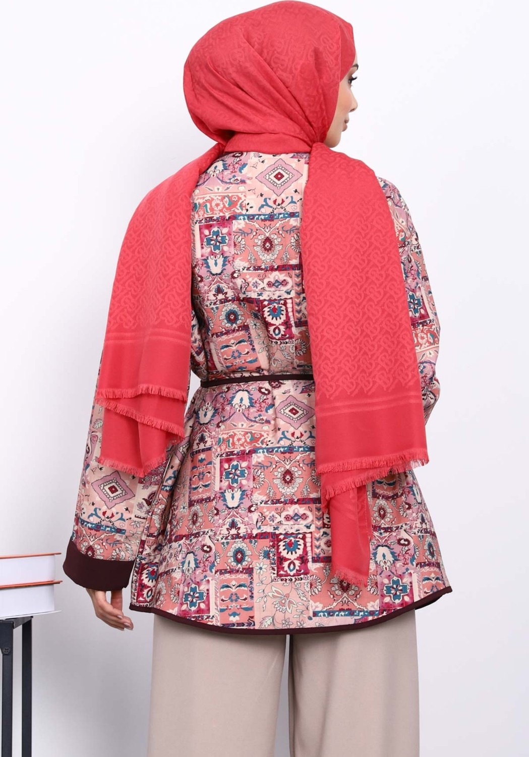 İmaj Butik Gül Kurusu Etnik Desenli Çıtçıtlı Ceket görsel 8