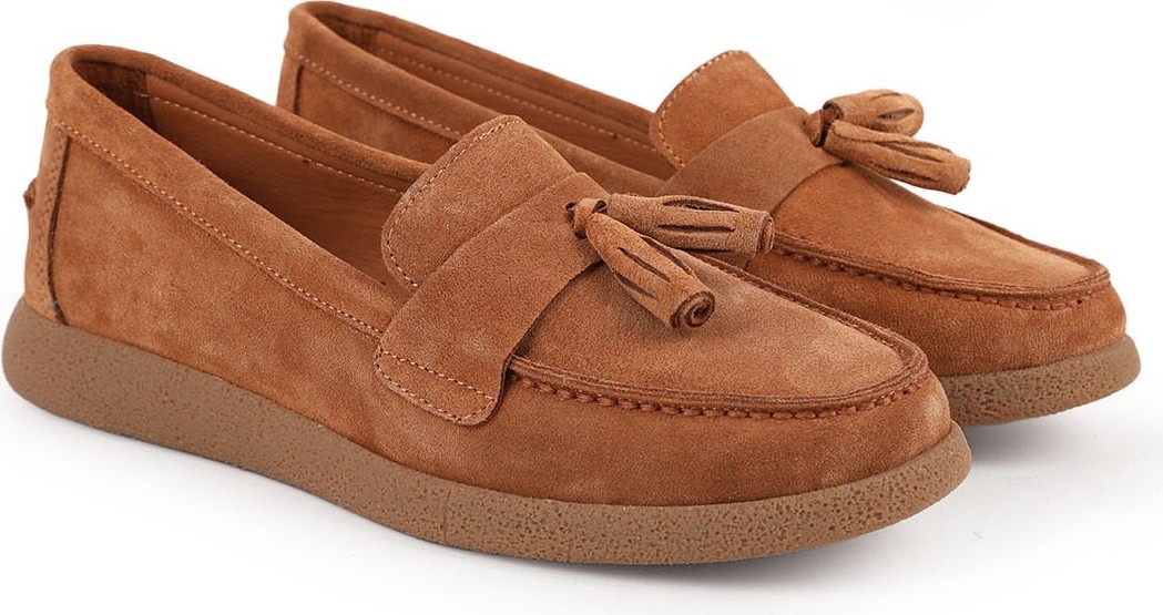 Libero L076.5604-1 Hakiki Süet Deri Püsküllü Esnek Düz Eva Taban Kadın Comfort Loafer Babet görsel 3