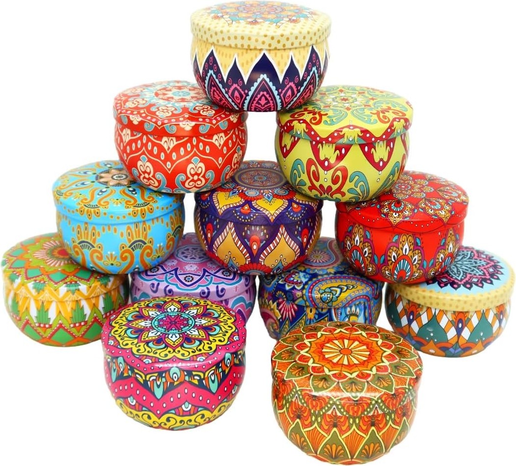 OEM Mandala Desenli Metal Kutuda Orta Boy Kokulu Mum (1 Adet) görsel 2