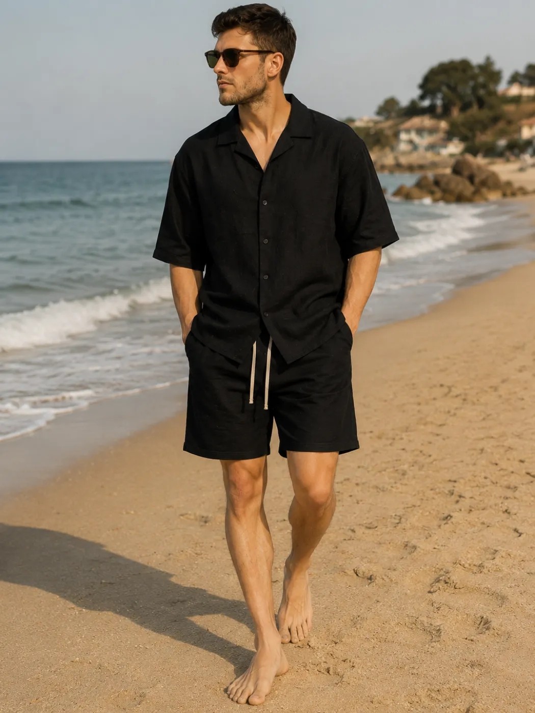 Danger Erkek Pamuk Keten Gömlek Şort Takım Haki görsel 8
