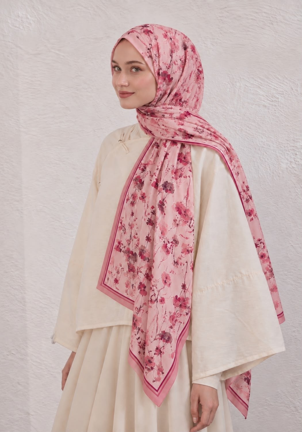 Revam Collection Çiçek Desen Pamuk Soft Şal Pembe