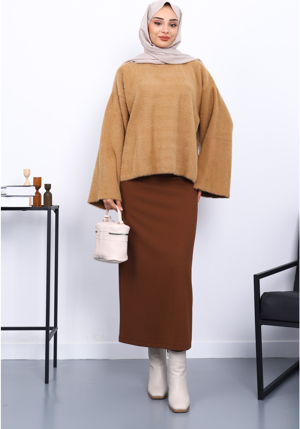 İmaj Butik Siyah Bisiklet Yaka Oversize Angora Yumoş Triko Kazak görsel 2